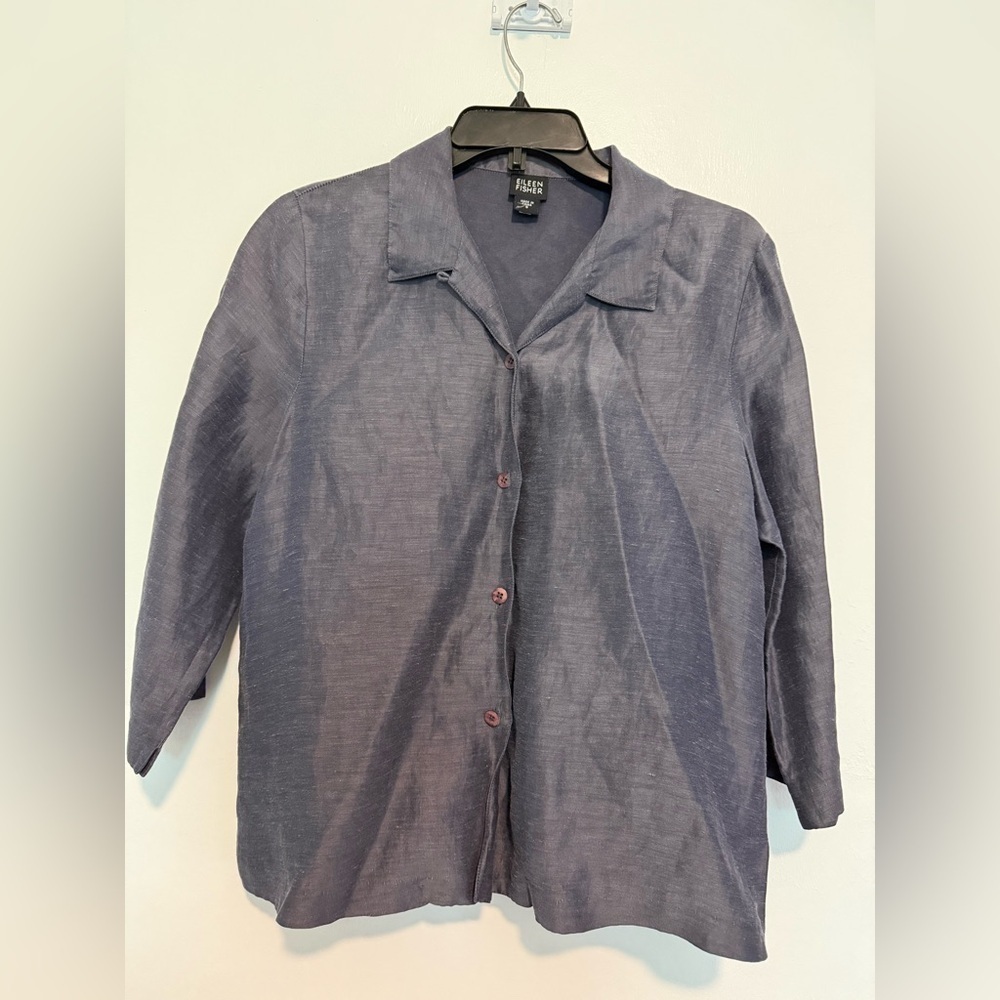 Eileen Fisher Womens Size Small Linen/Silk Blazer Shiny 3/4 Sleeve